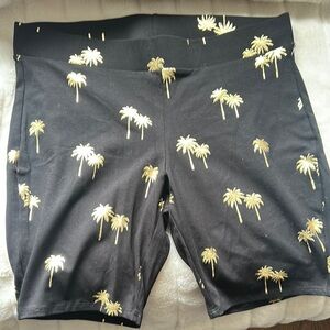 Torrid Black and Gold Bike Shorts with Gold Palm Tree Print